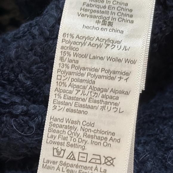 J.CREW Fair Isle Johnny Collar Sweater In Bouclé Yarn Navy Women’s Sz L NWT - Picture 4 of 7